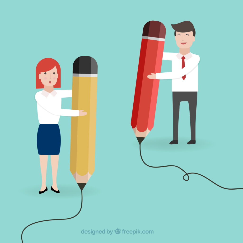 Grant Writing Skills for Entrepreneurs 2vectors of working man and woman holding giant pencils
