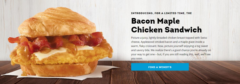 A screenshot image of Wendy's website to show a sample product description.